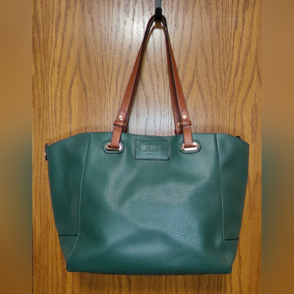 GH Bass & Co Green & Brown Tote Bag Purse w/ Zipper Pouch